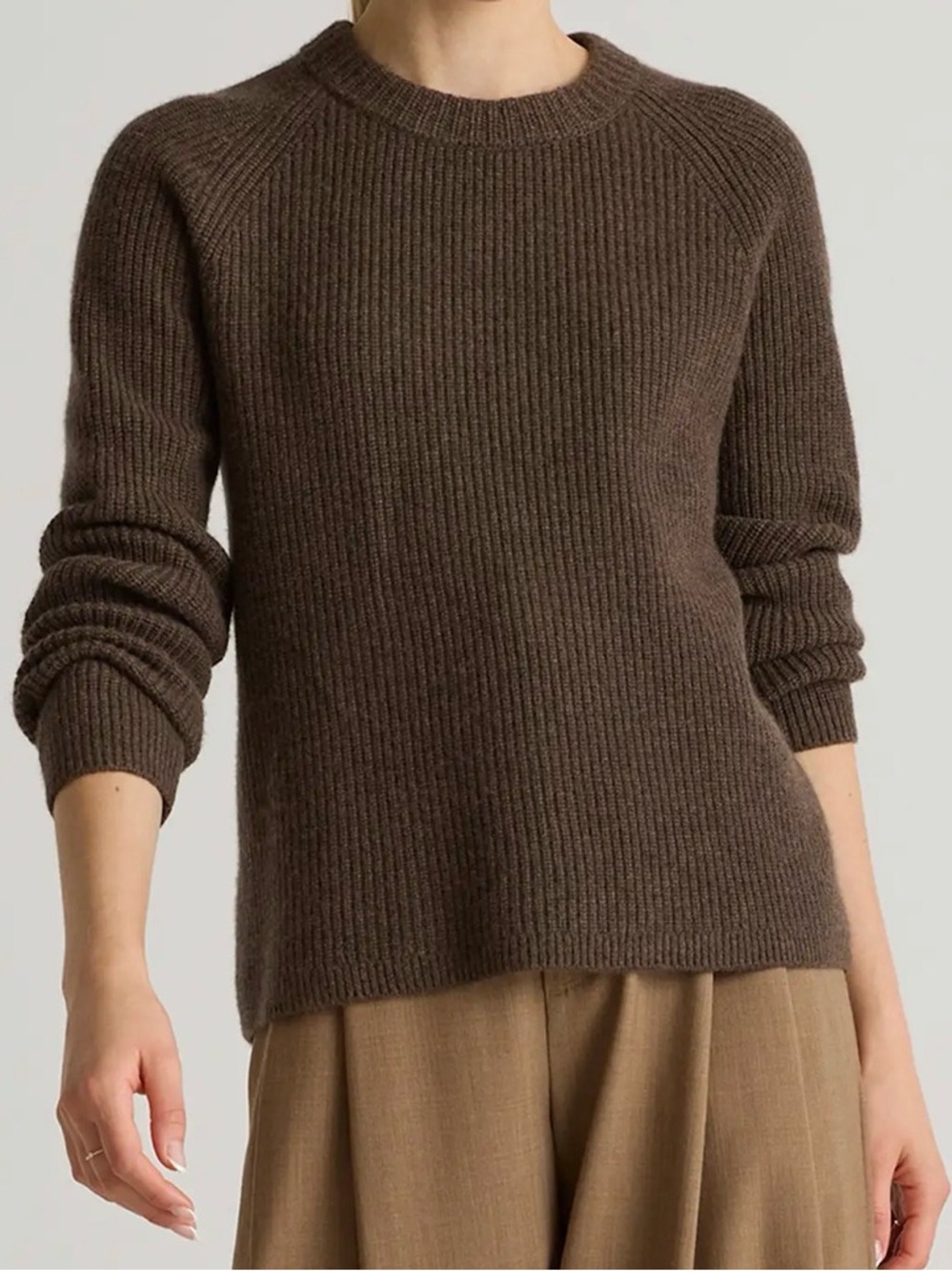 NWT Quince Mongolian Cashmere Fisherman Crewneck Sweater in Brown Size Medium